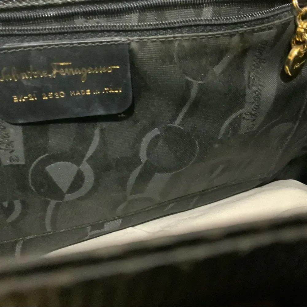 Vintage Salvatore Ferragamo Tote Bag Embossed Leather Black  Authentic